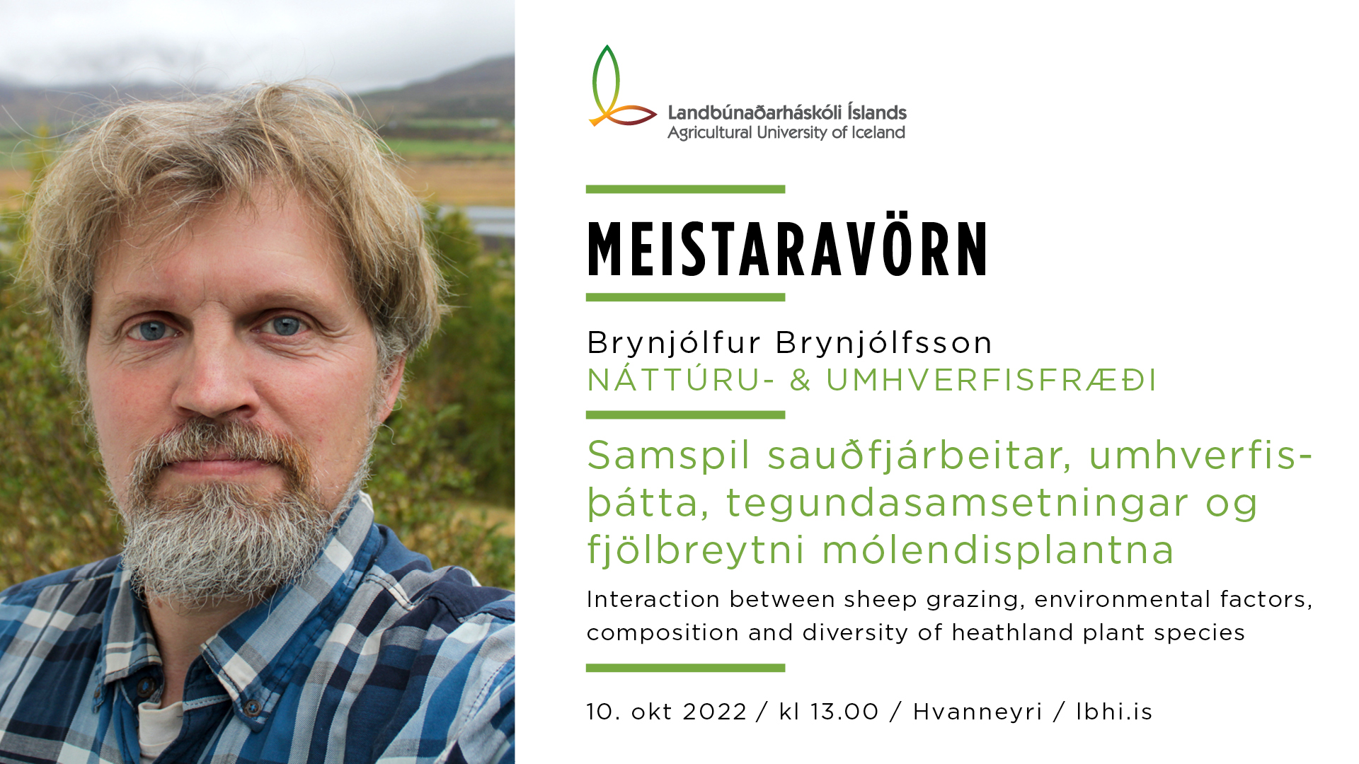 Meistaravörn í náttúru- & umhverfisfræði - Brynjólfur Brynjólfsson