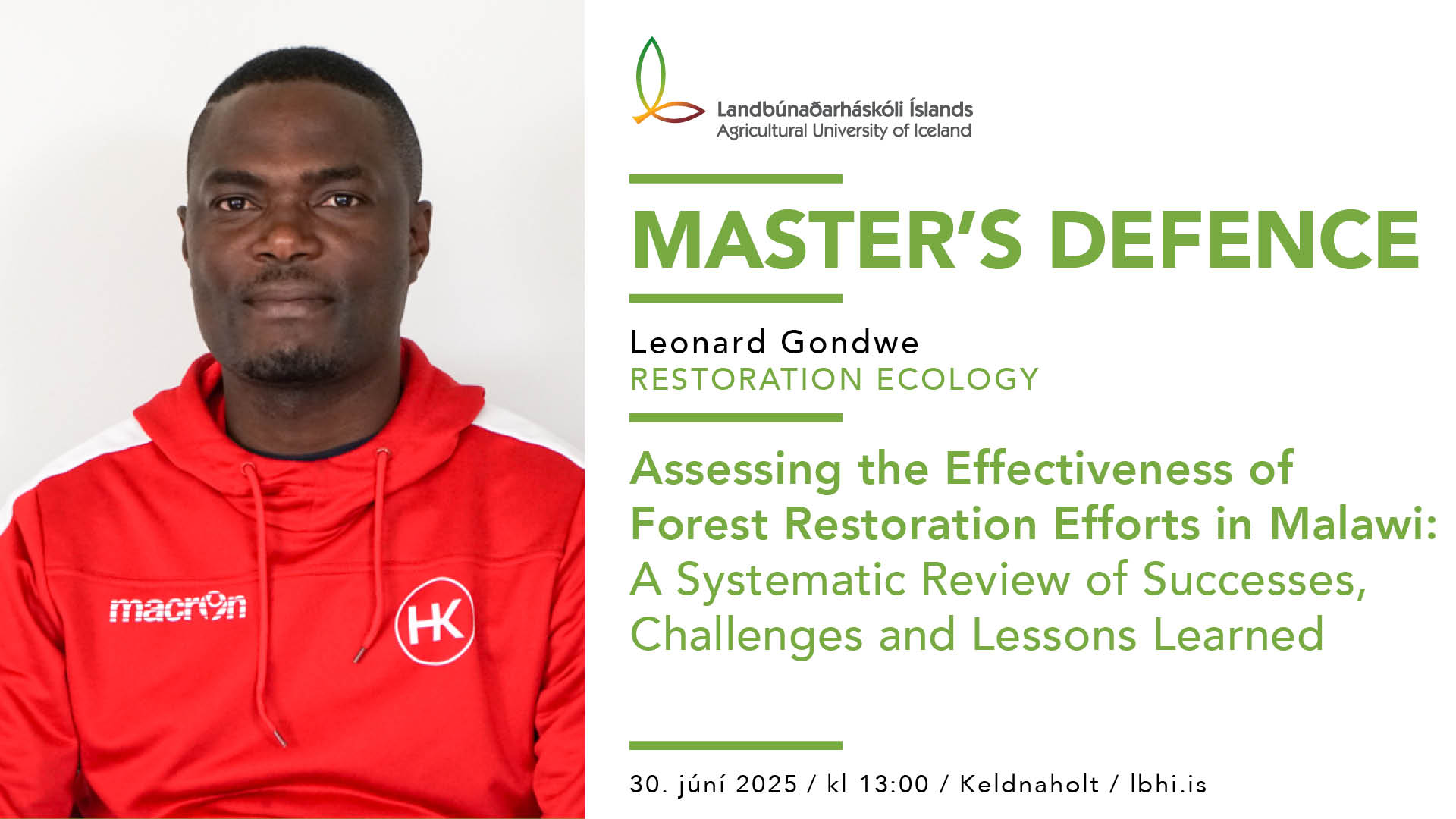 Master's defence in Restoration Ecology – Leonard Gondwe